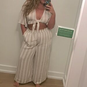AE tan & white striped matching set